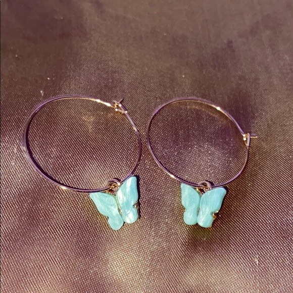 Jewelry - Light blue butterfly hoop earrings